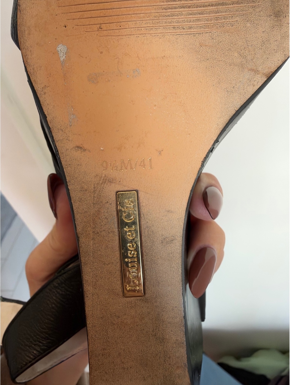 Louise et Cie Black Leather Wedge Sandals Women’s Size 9.5M / 41 Ankle Strap - Picture 4 of 4